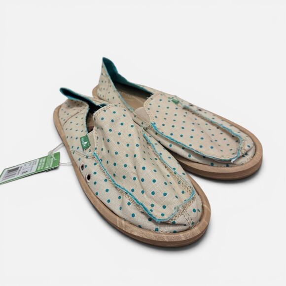 Sanuk Shoes - Sanuk Green Beige Hot Dotty Sidewalk Surfer Polka Dots Canvas Shoes, Women's 8